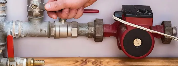 Engineer adjusting a central heating pump to improve water circulation in a boiler system.