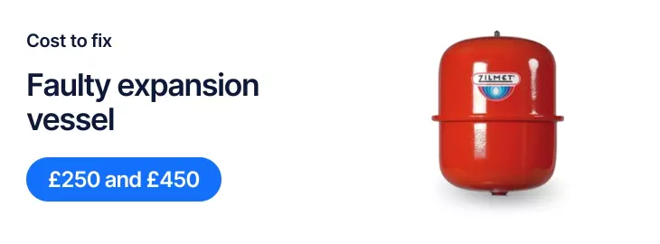 Red expansion vessel for a domestic boiler representing a common cause of pressure loss when faulty.