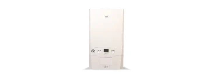 Ideal Logic Plus combi boiler front view, popular energy efficient boiler for UK households