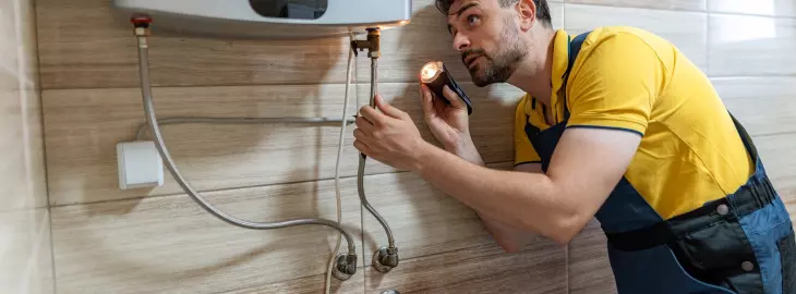 Close-up of a boiler filling loop being adjusted to correct system pressure.