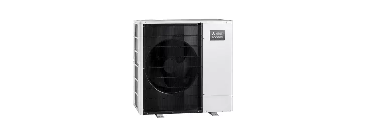 Mitsubishi Ecodan air source heat pump designed for UK homes.