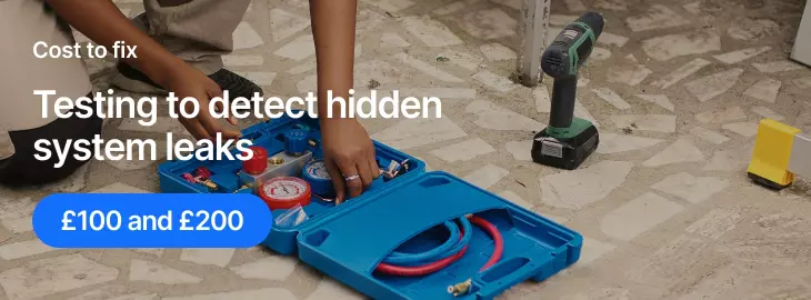 Engineer’s pressure testing tools and equipment used to find hidden leaks in a home heating system.