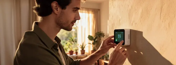 Person setting temperature on digital home thermostat