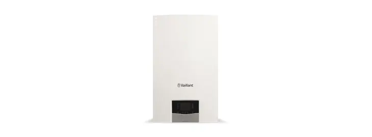 Vaillant ecoTEC combi boiler front view, high efficiency gas boiler with digital display