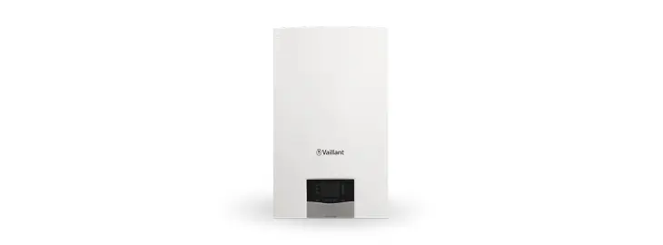 Vaillant ecoTEC Plus system boiler installed on a white background