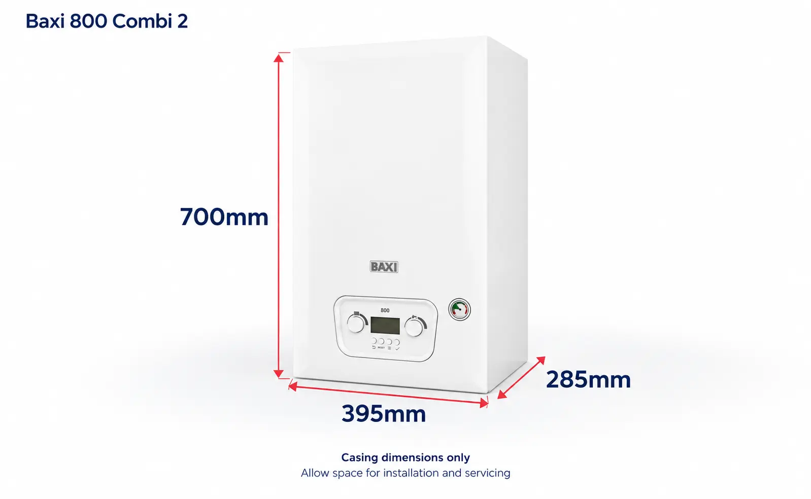 Baxi 800 Combi 2 dimensions