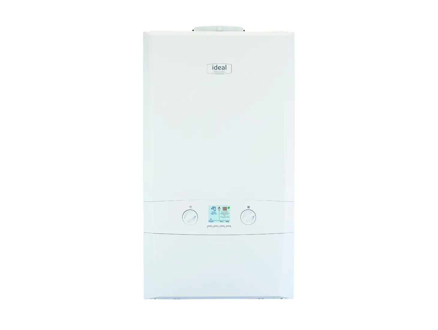Ideal Logic+ Combi2 boiler with colour display and two control dials.